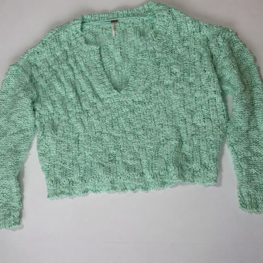 Free People Josephine Cotton Pullover Sweater Large‎ Frozen Melon c3315 Boho